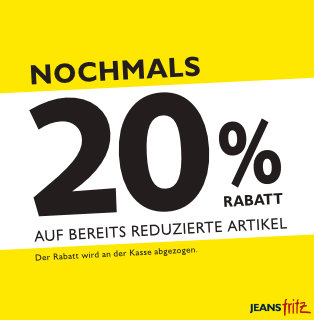 20% Sale Aktion bei Jeans Fritz in der Rathaus Galerie Essen